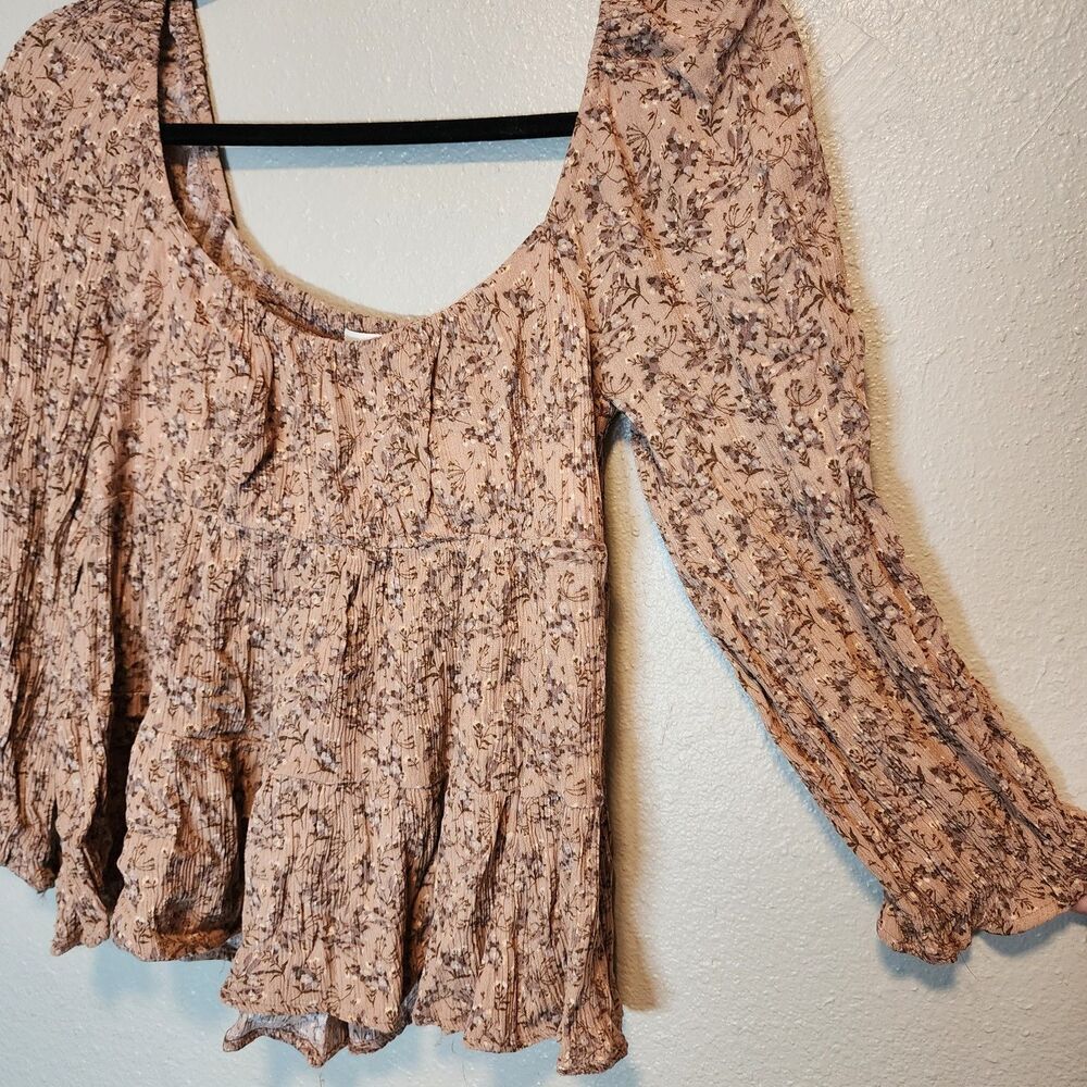 Becool Floral Square Neck Peplum Blouse • Size Small